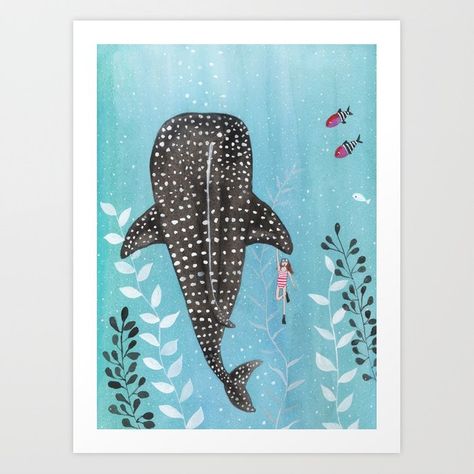 Whale shark! Art Print by tinavandijkart | Society6 Shark Poster, Shark Nursery, Shark Whale, Shark Art, Whale Print, A Whale, Van Dijk, Whale Shark, New Wall