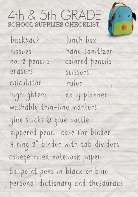 Daily Mom » Back to School Shopping List 5th Grade Tips, School Supplies Checklist, 5th Grade Back To School, School Supplies List Elementary, Back To School Shopping List, School Supply List, Come Back To School, Middle School Supplies, Back To School List