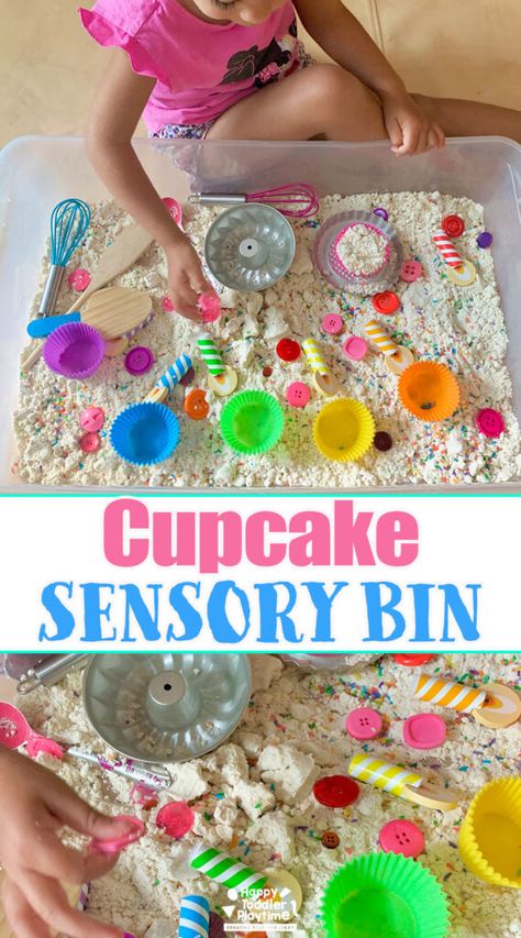 Celebration Sensory Bin, Friends And Family Sensory Bin, Bead Sensory Bin, Muffin Sensory Bin, Sensory Bin With Oats, Bakery Sensory Play, Sand Sensory Bin Ideas, 2 Year Sensory Bin Activities, Birthday Cake Sensory Bin