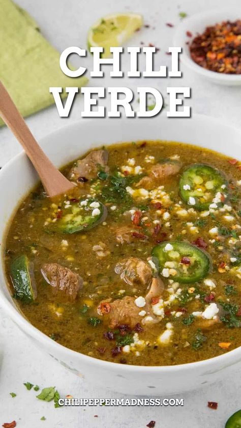 Chilli Verde, Chili Verde Recipe, Chili Verde Pork, Green Chili Pork, Green Chili Recipes, Pork Chili, Chili Verde, Authentic Mexican Recipes, Verde Sauce