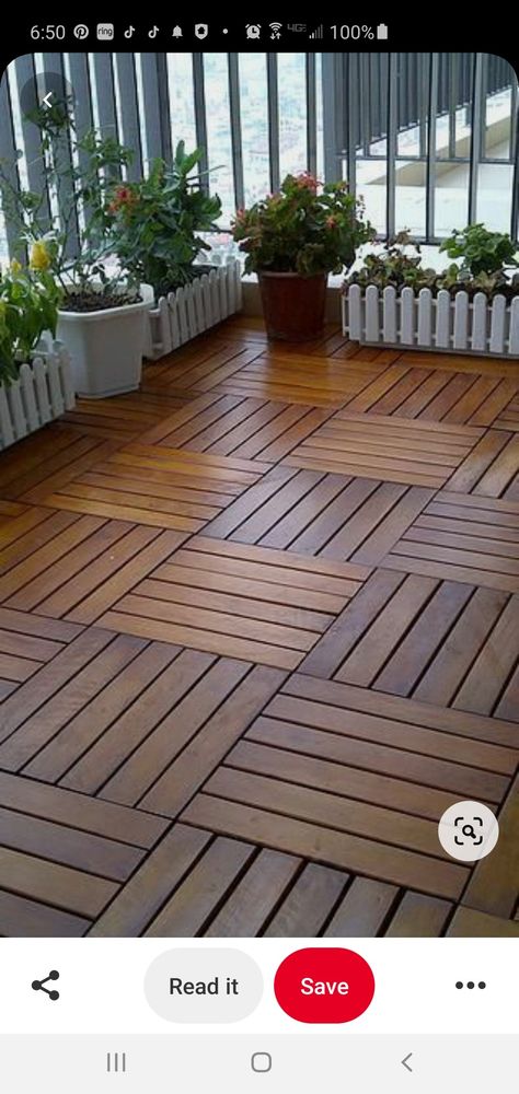 Wood Pallet Flooring, Outdoor Wood Flooring, Pallet Floors, Flooring Options Durable, Balkon Decor, Balcony Flooring, Pallet Patio, Natural Wood Flooring, Outdoor Balcony