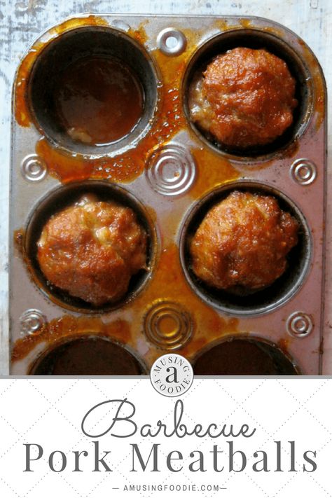 These barbecue pork meatballs, made right in a muffin tin, are a perfect "busy weeknight" dinner solution! Ground Pork Meatballs, Pork Mince Recipes, Ground Pork Recipes, Pork Meatballs, Mince Recipes, Meat Appetizers, Barbecue Pork, Bbq Pork, Pork Dishes