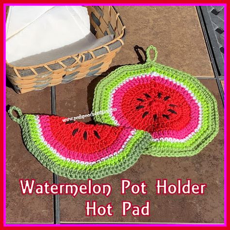 Watermelon Pot, Hot Pad Crochet Pattern, Pot Holder Crochet Pattern, Hot Pad Crochet, Friday Fun Day, Pot Holder Crochet, Pot Holder Pattern, Crochet Potholder, Crochet Potholder Patterns