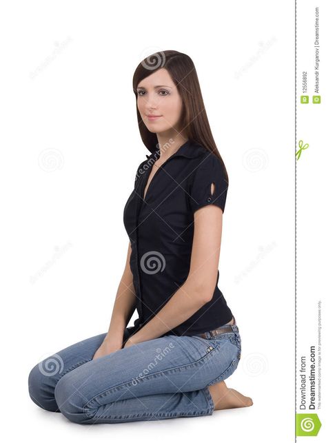 Sitting On Knees Pose Reference, Leg Reference, Man Kneeling, Sitting Pose Reference, Sitting Pose, On Knees, Knee Up, Sitting Poses, Woman Sitting