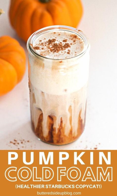 Starbucks Pumpkin Cream Cold Brew, Pumpkin Cold Foam, Low Calorie Pumpkin, Pumpkin Cream Cold Brew, Cream Cold Brew, Starbucks Pumpkin Spice, Healthy Starbucks, Copycat Starbucks Recipes, Cold Foam