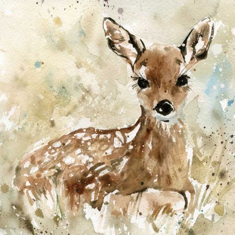 Fawn In Spring Poster Print by Carol Robinson - Item # VARPDX16402 Baby Deer, Sumi E, Pet Portrait, Animal Paintings, Painting Prints, Watercolor Painting, Canvas Artwork, Canvas Giclee, Animal Art