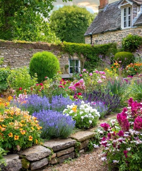 Cottage Core Garden, Cottage Garden Borders, Garden Escape, English Country Garden, Bird Bath Garden, Cottage Garden Design, English Cottage Garden, English Country Gardens, Home Landscaping