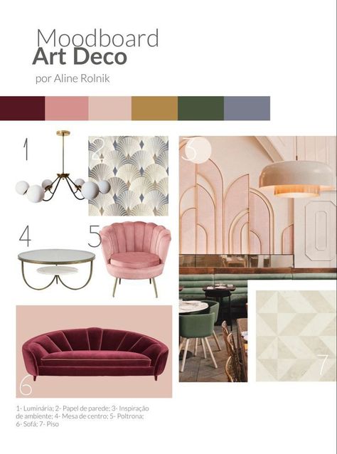 Mood Board For Interior Design, Art Deco Interior Living Room, Art Deco Mood Board, Moodboard Art, Salon Art Deco, Create A Mood Board, Art Deco Style Interior, Art Deco Living, Materials Board Interior Design