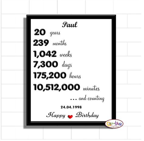 Personalised 20th Birthday sign, Printable 20 Years, 20th anniversary gift, 20 years of marriage print, 20 years countdown, Birthday Print #BirthdayPrintable #20th #20thBirthday #20Anniversary #Birthdayountdown #20yearscountdown #Partyposter #20thbirthdayposter 20 Age Birthday, Countdown Birthday, 20 Year Anniversary Gifts, 20 Years Of Marriage, 20th Anniversary Gifts, Happy Birthday Signs, Birthday Captions, Birthday Gifts For Husband, 20th Birthday