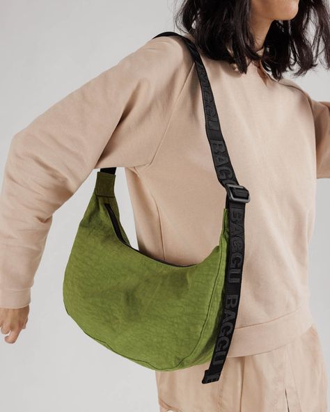 Medium Nylon Crescent Bag : Avocado - Baggu Eco Hair, Golden Family, Baggu Bags, Crescent Bag, Crossbody Tote Bag, Hair Shop, Hair Fragrance, Bottle Accessories, Everyday Bag