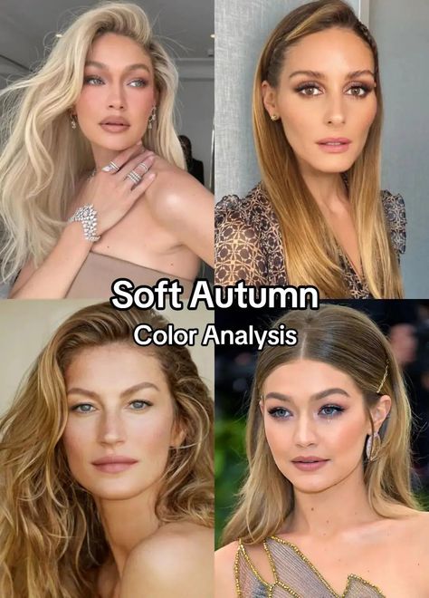 Is Gigi Hadid a Soft Autumn? Explore her color season, features, and how to determine your own with our expert color analysis insights. Soft Autumn Celebrity Examples, Blonde For Soft Autumn, Soft Autumn Hair Color Palette, Gigi Hadid Color Palette, Gigi Hadid Soft Autumn, Soft Autumn Color Palette Celebrities, Hair Colors For Soft Autumn, Best Hair Color For Soft Autumn, Soft Autumn Hair Colors