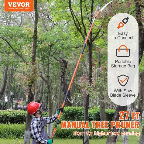 Manual Pole Saw, 7.3-27 ft Extendable Tree Pruner, Sharp Steel Blade and Scissors High Branches Trimming, Branch Trimmer with Lightweight 8 Fiberglass Handles. Pole Saw, Tree Pruning, Double Lock, Lock Design, Tree Saw, Tree Trimming, Garden Hand Tools, Portable Storage, Saw Blade