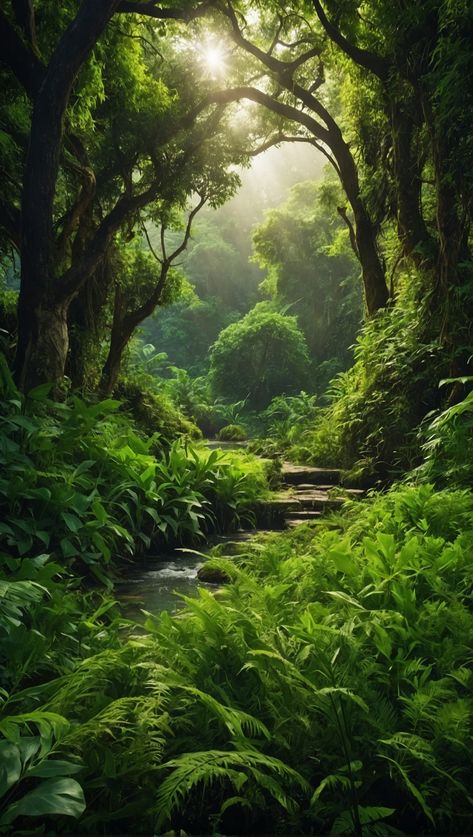 Forest Scenes Photography, Beautiful Garden Painting, Natural Green Aesthetic, Lush Green Landscape, Lush Forest Aesthetic, Beautiful Paintings Of Nature Landscapes, Aesthetic Forest Pictures, Green Nature Aesthetic Wallpaper, Fantasy Garden Art