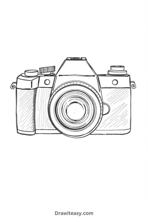 A clean and simple black-and-white outline sketch of a vintage camera. Simple Aesthetic Drawing Ideas, Simple Aesthetic Drawing, Easy Aesthetic Drawings, Aesthetic Drawings Easy, Cute Aesthetic Drawing Ideas, Camera Drawing Sketches, Camera Drawing Simple, Exploring Aesthetic, Aesthetic Drawing Ideas