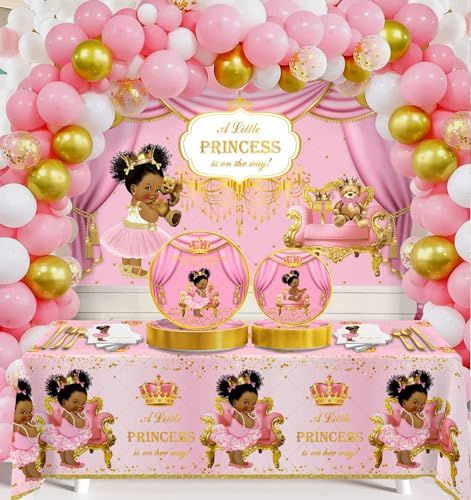 Yuzioey 266pcs Royal Princess Baby Shower Decorations, Black Princess Baby Shower Supplies, Gold Pink Balloon Garland Kit, Disposable Dinnerware (Serve 24 Guests) Plates, Napkins, Backdrop,Tablecloth Pink Balloon Garland, Wall Decora, Princess Decorations, Black Princess, Baby Shower Supplies, Princess Baby, Shower Supplies, Baby Shower Princess, Baby Shower Party Supplies