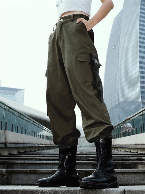 Celana Jogger Wanita, High Waist Cargo Pants, Cargo Pants For Women, Punk Chic, Waist Cargo Pants, Clothing Subscription, Military Pants, Black High Waist, Women Cargos