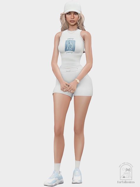 f a r f a l l a ♡ — Elsie's Workout Attire Lookbook ♡ ༄ look ONE | hat... Styling Sweatpants, Dress With Stockings, Sims 4 Body Mods, Sims 4 Expansions, Sims 4 Teen, Sims 4 Dresses, Sims 4 Characters, Sims 4 Mm, Sims4 Clothes