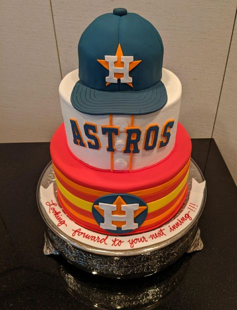 Astros Decorations Party, Astros Grooms Cake Ideas, Astros Baseball Cake, Astros Theme Party, Astros Birthday Party Ideas, Astros Theme Birthday Party, Astros Birthday Party, Baseball Party Cake, Houston Astros Birthday Party