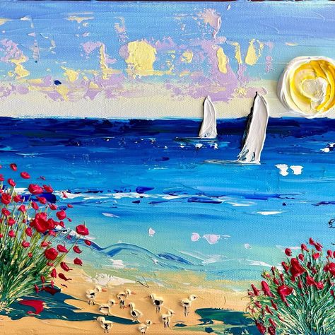 Impasto Painting Landscape, Palette Knife Painting Seascape, Impasto Painting Mountain, Texture Painting Flowers Palette Knife, Impasto Painting Acrylic Beach, Ocean Wave Texture Painting, Ocean Texture, Seascape Wall Art, Knife Painting