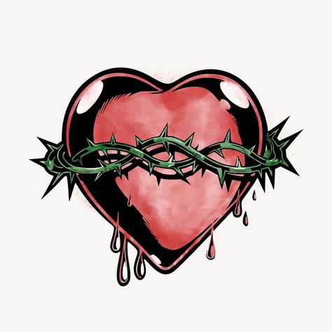 Red sacred heart watercolor sticker, goth vintage illustration vector | free image by rawpixel.com / ton Goth Watercolor, Barbed Wire Heart, Heart Watercolor, Goth Vintage, Wire Heart, Heart Vintage, Watercolor Stickers, Heart Drawing, Barbed Wire