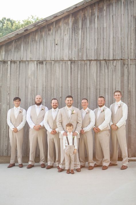 Farm Wedding Groom Attire, Groomsmen Attire Spring Wedding, Tan Groomsmen Attire, Neutral Groomsmen Attire, Khaki Groomsmen Attire, Tan Suit Wedding, Tan Groomsmen, Rustic Groomsmen Attire, Khaki Wedding