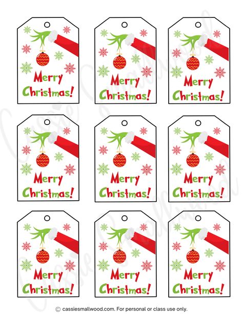 Grinch hand holding an ornament free printable Christmas tags Christmas Gift Tags For Students, Free Christmas Printables Tags, Christmas Tag Printable Free, Grinch Name Tags Printable, Blank Christmas Tags Printable Free, Free Gift Tags Printable Christmas, Free Printable Grinch Christmas Gift Tags, Christmas Address Labels Printables Free, Elf Gift Tags