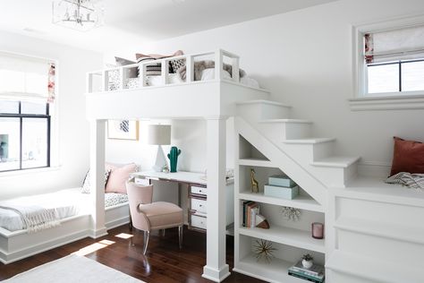 Teen Loft Bedrooms, Unique Teen Bedrooms, Girls Loft Bed, White Loft Bed, Landscape Luxury, Bunk Bed With Desk, Loft Bunk Beds, White Loft, Teen Bedroom Designs