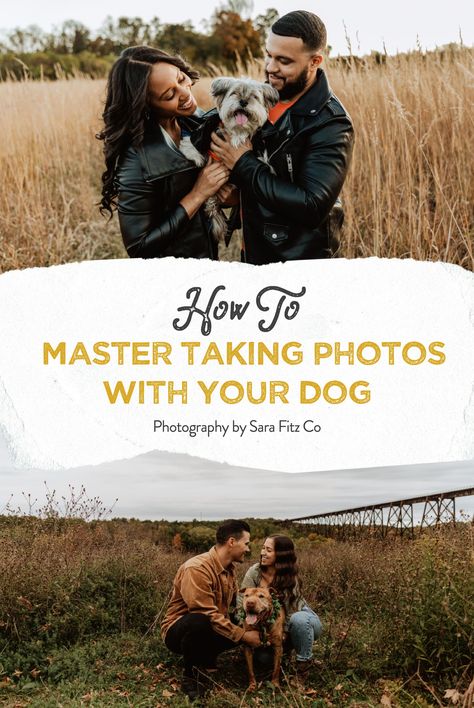 Photography Poses to do with your dog | Dog Poses | Master Taking Photos with your dog | Photo Ideas with your dog | Dog Photo Inspo | Couples Photos with Dogs | Cute Poses with Your Dog | Engagement Photographer | Adventure Wedding Photographer | East Coast Photographer | Travel Wedding Photographer | Couples Photographer | Elopement Photographer | How to Incorporate your Dogs in Your Wedding Photos | Photos by Sara Fitz Co Couple With Dog Fall Photos, Family Portrait Poses With Dog, Engagement Photos With Dogs Fall, Family Photoshoot With Pets, Christmas Card Outfits Couple With Dog, Couple Pose With Dog, Dog And Owner Christmas Pictures, Couple With Dog Poses, Unique Couple Pictures