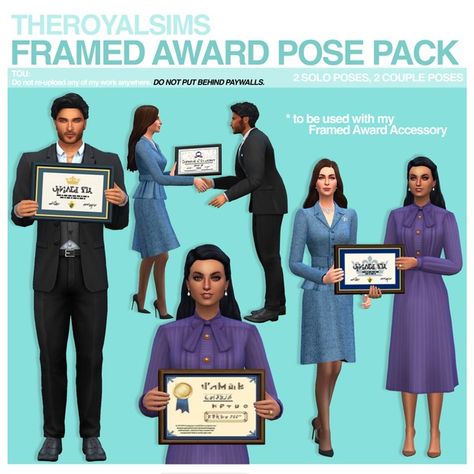 THEROYALSIMS FRAMED AWARD POSE PACK | Patreon Drawing Online, Graduation Poses, Sims Games, Sims4 Clothes, The Pose, Ts4 Cc, Sims 4 Custom Content, Maxis Match, Sims 4 Mods