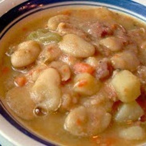 Ham & Lima Soup Recipe | Just A Pinch Recipes Chowders Recipes, Lima Beans And Ham, Lima Bean Soup, Lima Bean Recipes, Beans Beans, Beans Recipes, Lima Bean, Ham Soup, Dry Beans