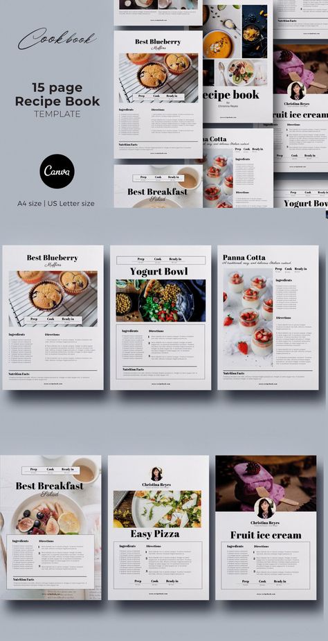 Recipe Card Design Ideas, Canva Recipe Book, Recipe Card Layout, Recipe Layout Templates, Cookbook Recipe Layout, Canva Recipe Template, Canva Cookbook Template, Recipe Cards Design, How To Make Recipe Book