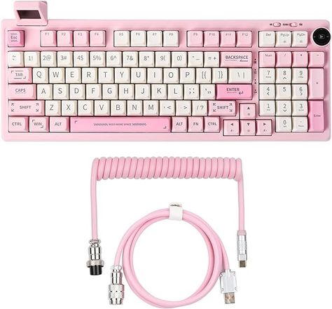 Amazon.com: EPOMAKER RT100 97 Keys Gasket BT5.0/2.4G/USB-C Mechanical Keyboard with Customizable Display Screen + Puff Keyboard Cable : Video Games Epomaker Rt100, Desk Setup, Mechanical Keyboard, Display Screen, Keyboard, Video Games, Cable, Desk, Screen