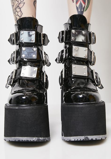 https://www.dollskill.com/demonia-low-trinity-boots.html Trinity Boots, Vinyl Boots, Boots Drawing, Demonia Boots, Goth Gf, Boy London, Aesthetic Shoes, The Matrix, Goth Outfits