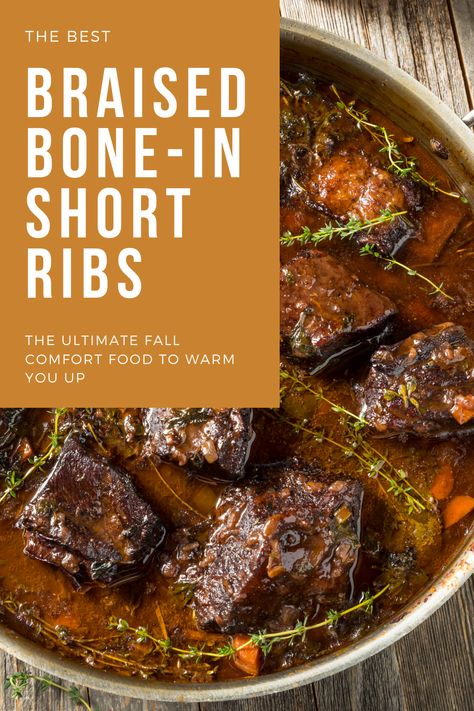 Indulge in the rich, melt-in-your-mouth goodness of Braised Bone-In Short Ribs. Slow-cooked to perfection, this classic dish is packed with deep flavors and makes the ultimate comforting meal for fall and winter. Perfect for family dinners or special occasions. Click the link for the full recipe and expert tips! Short Ribs Bone In, Fall Off The Bone Short Ribs, Bone In Short Ribs Recipe, Dr Pepper Braised Short Ribs, Best Red Wine Braised Short Ribs, Braised Boneless Beef Short Ribs Dutch Oven, Short Rib Recipes Oven, Ribs Recipe Oven, Short Ribs Recipe