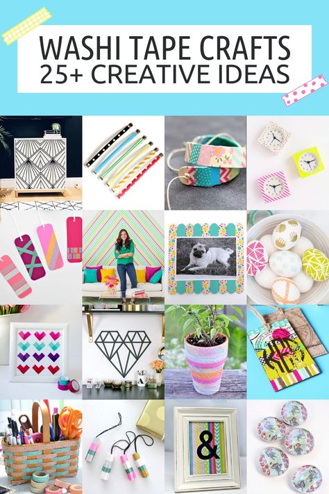 Add color and pattern without commitment by using washi tape! Try just one of these creative washi tape crafts and you will be hooked. Easy Washi Tape Crafts, Wasabi Tape Crafts, Masking Tape Crafts, Diy Washi Tape Organizer, Washi Tape Wall Art Diy, Washi Tape Art, Diy Washi Tape Crafts, Artist Hacks, Washi Tape Wall Art