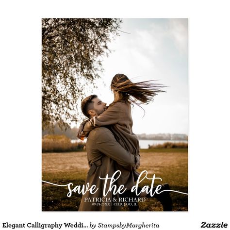 Elegant Calligraphy Wedding Save The Date Photo Postcard Wedding Save The Date Ideas, Save The Date With Photo, Postcard Birthday, Theme Wedding Invitations, Stylish Wedding Invitation, Carl Larsson, Happy Stuff, Save The Date Ideas, Date Photo