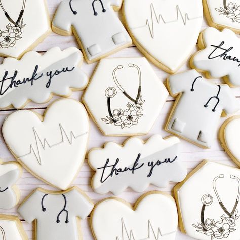 Thank You Cookies For Nurses, Labor And Delivery Nurse Cookies, Labor And Delivery Cookies, Bakery Startup, Medical Cookies, Nurse Cookies, Comfort Box, Thank You Cookies, Child Life Specialist