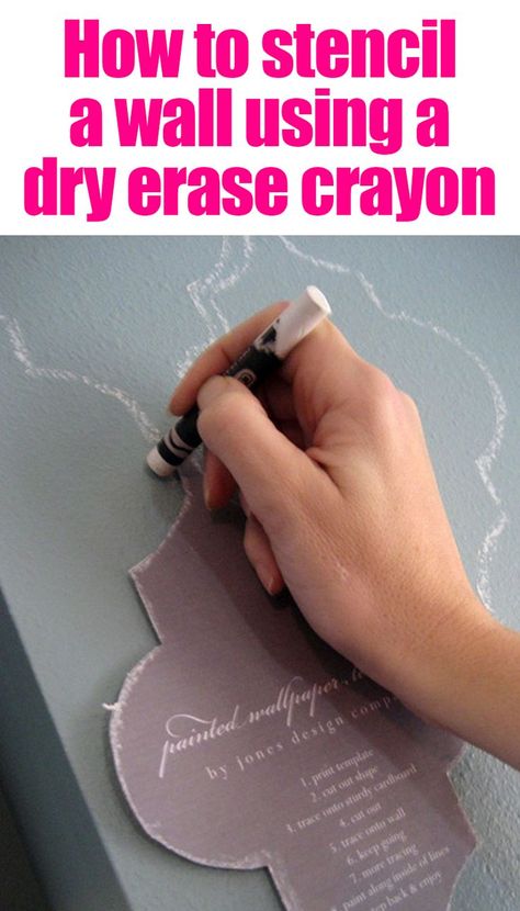 How to stencil a wall using a dry erase crayon! This stenciled crayon wall is so pretty and you can wash it off! Wall Paint Techniques, Textured Wall Paint, Paint Pallete, Quote Stencils, Dry Erase Wall, Wall Painting Techniques, Painted Floor, Apartment Diy, Dollar Tree Decor