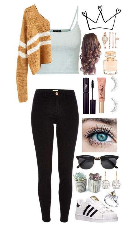 "Fall Sweaters!" by rhiannonpsayer ❤ liked on Polyvore featuring River Island, Forever 21, INIKA, Topshop, Too Faced Cosmetics, H&M, adidas, Disney, Pomellato and Boucheron 21 Outfits, Forever 21 Outfits, Black Pants Outfit, Trendy Tops For Women, Lip Hair, Teenager Outfits, Costume Outfits, Cute Simple Outfits