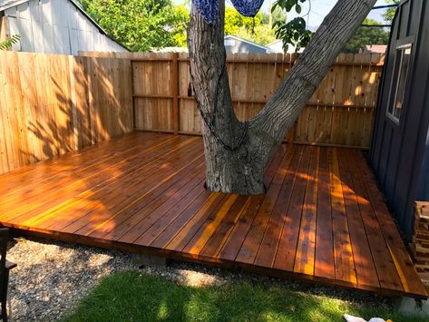 Deck Around Trees, Redwood Deck, Paradise House, Redwood Decking, Tree Deck, Forest Village, Floating Deck, House Backyard, Side Deck