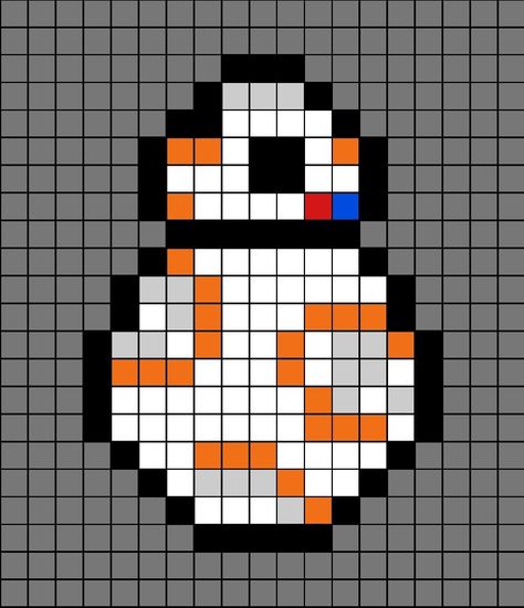 A pixel art template of BB8 from Star Wars. Star Wars Art Drawings, Kitty Crafts, Hama Art, Star Wars Crochet, Pony Bead Projects, Modele Pixel Art, Star Wars Bb8, Cross Stitch Fonts, Easy Pixel Art