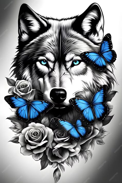 Spirit Wolf Tattoo, Wolf Feather Tattoo, Lone Wolf Tattoo For Women, Cool Wolf Tattoos, Tattoo Ideas Female Wolf, Cute Wolf Tattoo, Face Butterfly Tattoo, Wolf Face Tattoo, Wolves Tattoo