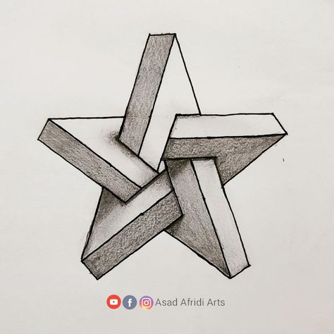 Geometric Pencil Drawings, 3d Star Drawings, Masculine Star Tattoo, Star 3d Drawing, Optical Illusions Art Drawing Easy, Geometric Shapes Art Drawings, 3d Art Pencil, Impossible Drawings, 3d Shapes Drawing