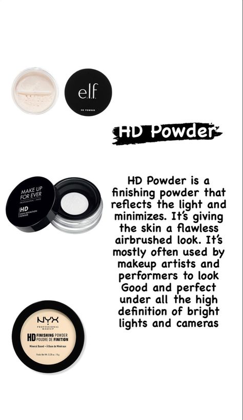 #hdpowders #typesofpowders Different Types Of Makeup Powder, Finishing Powder Vs Setting Powder, Setting Powder Vs Baking Powder, Best Setting Powder For Black Women, Makeup Notes, One Size Ultimate Setting Powder, Makeup Education, Camera Makeup, Pro Makeup Tips