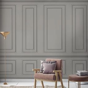 Wall Mural Wallpaper for Feature Walls | Dunelm Living Room Panelling, Dining Room Wainscoting, Bar Ceilings, Wall Paneling Diy, Mdf Panel, Room Layouts, Wall Panel Design, Accent Walls In Living Room, Grey Panels