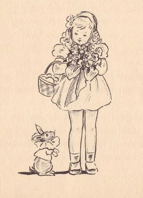 Easter Posy by Marjorie Flack Easter Drawings, Vintage Drawing, Arte Sketchbook, Arte Inspo, Sketchbook Art Inspiration, Art Inspiration Drawing, A Drawing, Art Drawings Sketches, Pretty Art