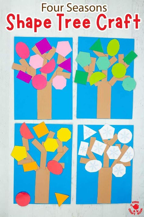 How to make a seasonal shape tree. Math Art Activities, Art Activity For Kids, Shapes Lessons, Shape Activities Preschool, Teaching Shapes, Kids Craft Room, Art Activities For Toddlers, Seasons Activities, Math Crafts