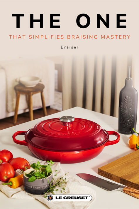 Braising recipes have never made so easy than with Le Creuset enamalled cast iron Braiser. Here is a guide on braising, including a complete breakdown of the method, some of our favourite recipes, and of course, a care and use section to ensure your braiser withstands the test of time. Le Creuset Braiser Recipes, Braiser Recipes, Le Creuset Braiser, Cast Iron Braiser, Braising Recipes, Braised Pork Ribs, Le Crueset, Serrano Pepper, Braised Pork