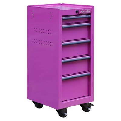 This lockable freestanding 5-drawer mobile cart by The Original Pink Box keeps your supplies at hand when you need them and confidently secures them while you’re away! | The Original Pink Box Powder Coated Steel Cabinet | 37.3 H x 15.8 W x 18.11 D in | Wayfair | Organization Pink Tools, Mobile Cart, Butcher Block Top, Raffle Baskets, Pink Office, Luxury Car Interior, Crafts Room, Steel Cabinet, Tool Cabinet