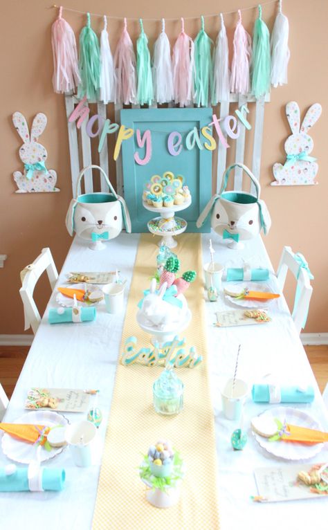 Kara's Party Ideas Hoppy Easter Party for Kids | Kara's Party Ideas Easter Party For Kids, Easter Kids Table, Easter Party Table, Kids Easter Party, Diy Osterschmuck, Easter Birthday Party, Easter Party Games, Easter Party Food, Easter Event